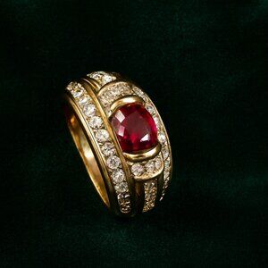 2.11ctw Ruby & Diamond Ring Vintage 14K Yellow Gold 9.1g